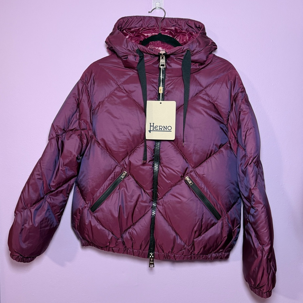 Herno Women's Quilted Hooded Puffer Jacket in Dark Purple